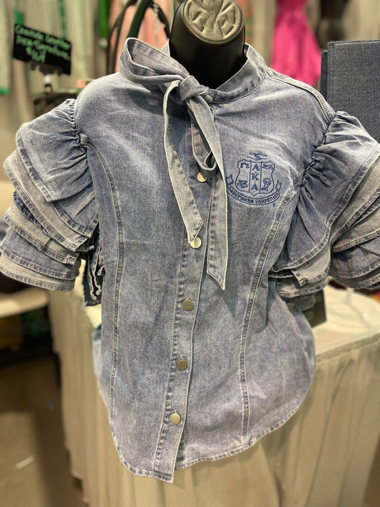 Denim Ruffle Blouse