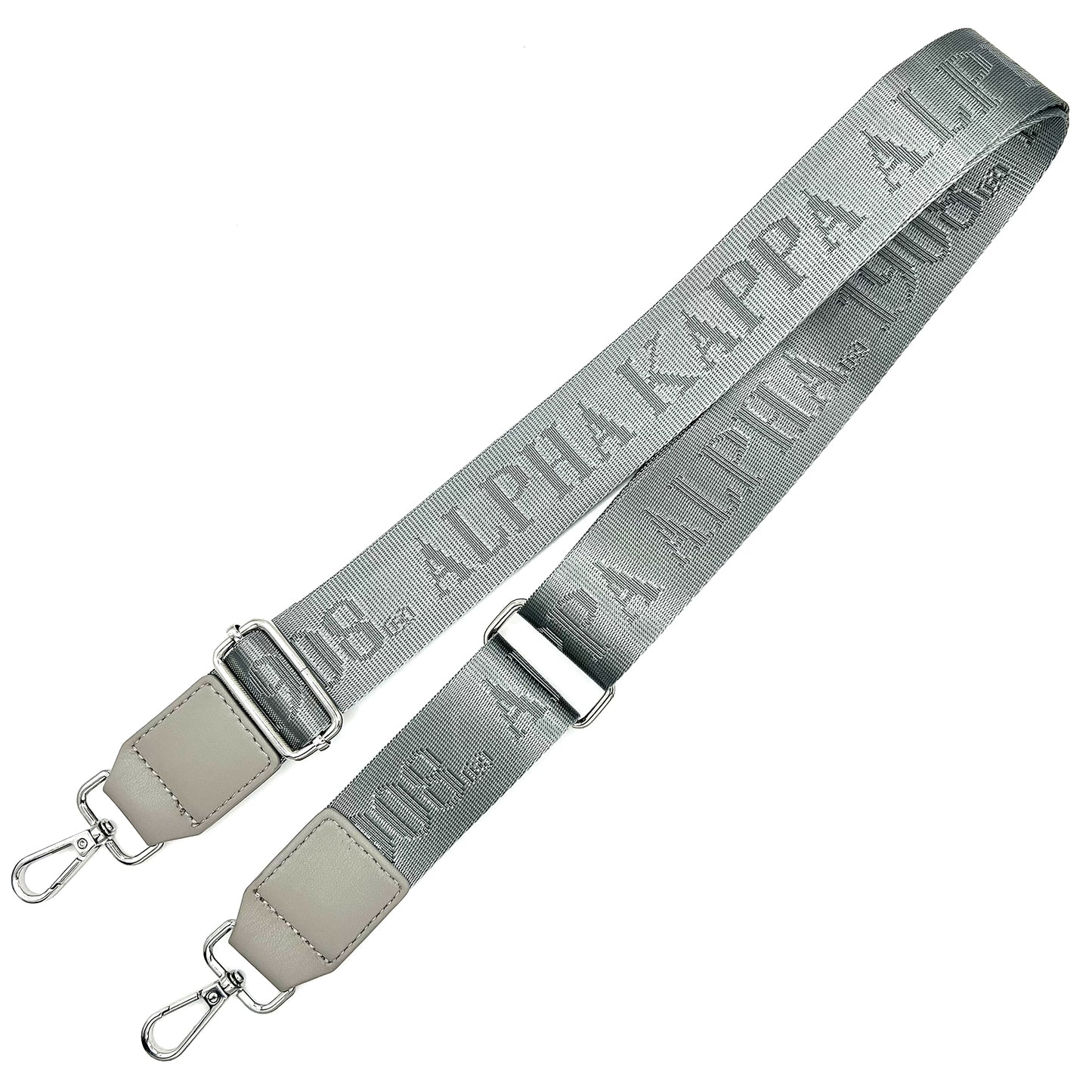 Gray bag strap with debossed 'Alpha Kappa Alpha 1908' branding on a white background