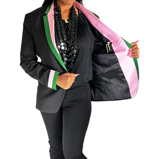 Black Blazer w Pink + Green Trim