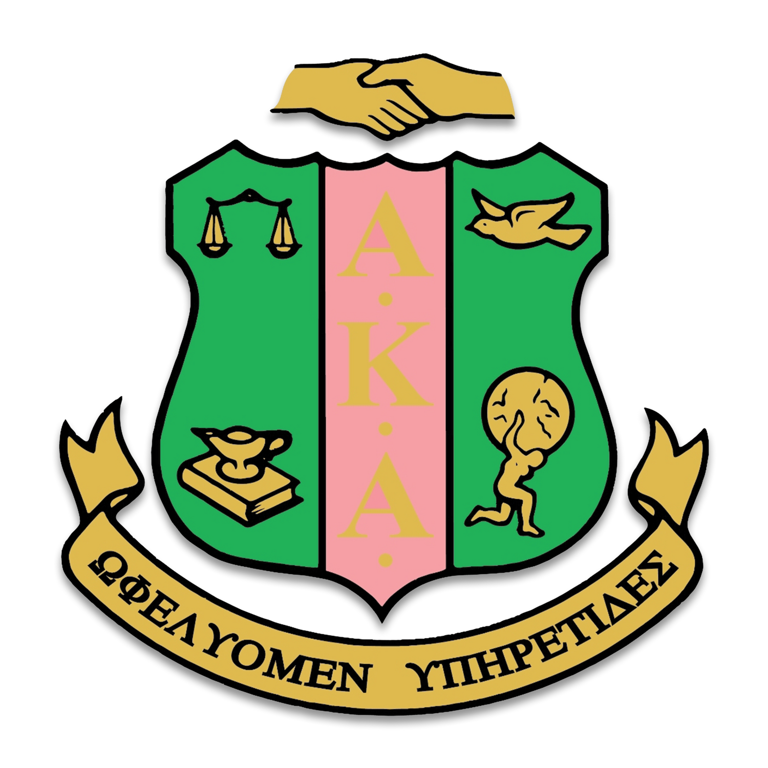 Alpha Kappa Alpha Sorority crest on pink and green gradient background.