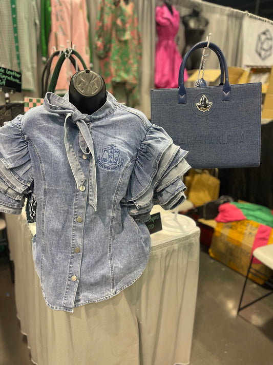 [Pre-Order] Denim Ruffle Blouse