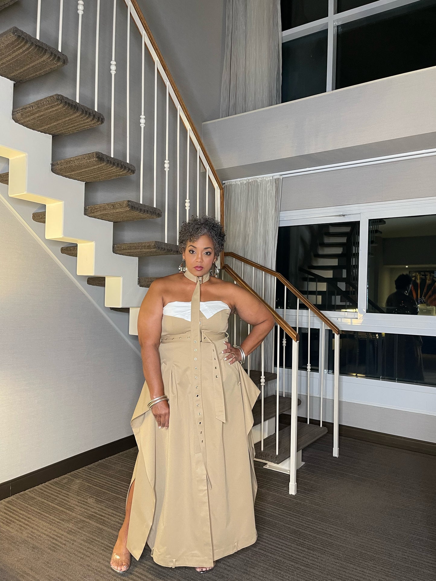 Khaki Stretch Strapless Dress