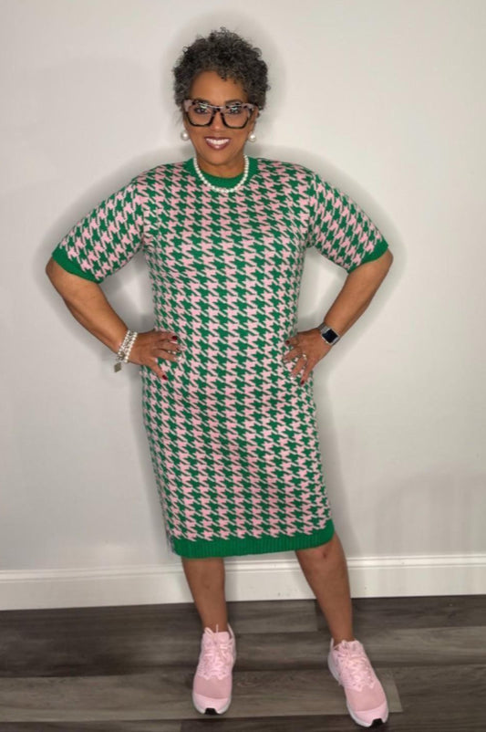 Pink and Green Houndstooth Dress
