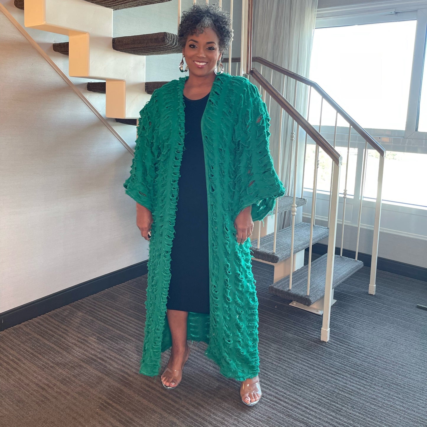 Green Denim Distressed Duster