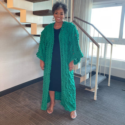 Green Denim Distressed Duster