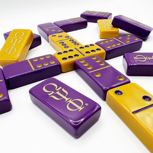 [PRE - ORDER] ΩΨΦ® Purple & Gold Double-Six Dominoes Set