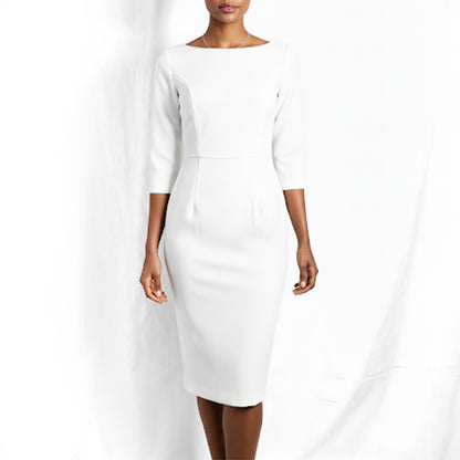 uninterrupted white dress Satin Strapless Gown by Ladivine CH351W The bodycon silhouette is sure to hug your figure perfectly as it continues down to a flirty mini hem WHITE MARILYN LACE MIXED TULLE