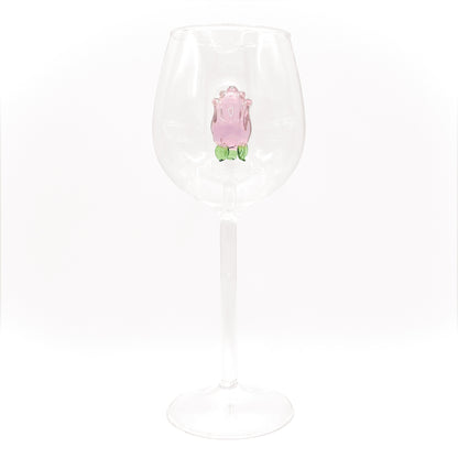 Pink Tea Rose Wine Glass | 10 oz