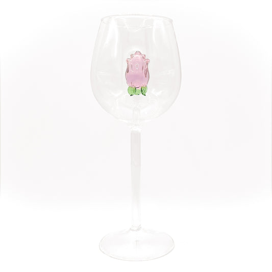 Pink Tea Rose Wine Glass | 10 oz