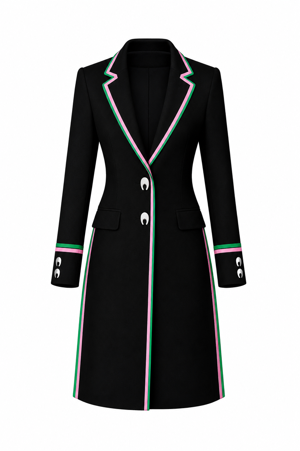 [Pre -Order] Long Black Blazer w Pink & Green Trim