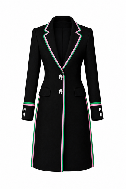 [Pre -Order] Long Black Blazer w Pink & Green Trim