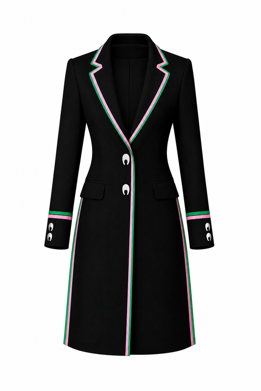 [Pre -Order] Long Black Blazer w Pink & Green Trim
