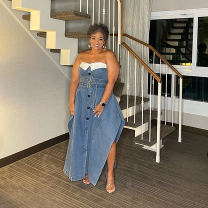 Denim Stretch Strapless Dress