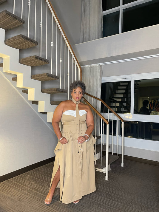 Khaki Stretch Strapless Dress