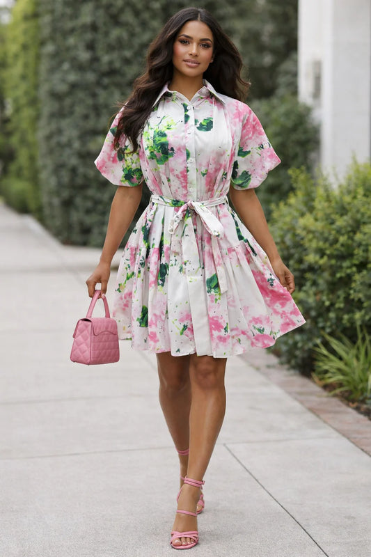 Pink & Green Short Sleeve Dress