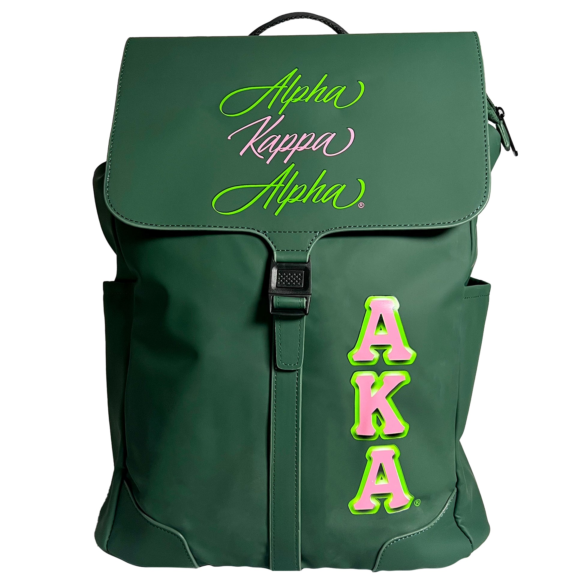 Front-view of green Alpha Kappa Alpha Laptop Backpack