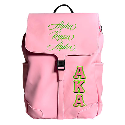 Front-view of pink Alpha Kappa Alpha Laptop Backpack