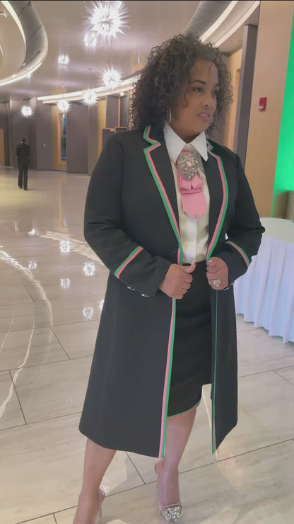[Pre -Order] Long Black Blazer w Pink & Green Trim