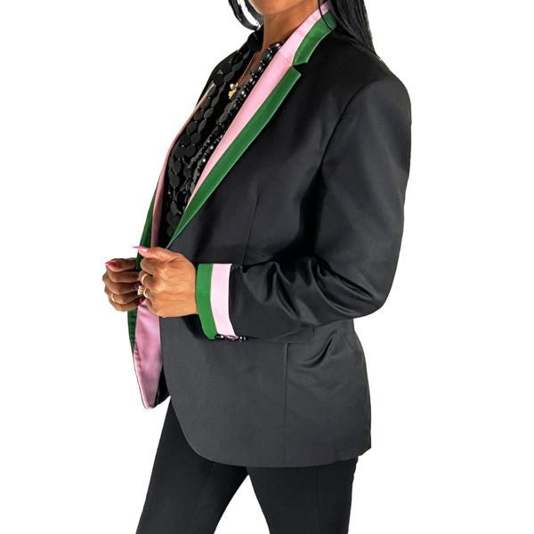 Black Blazer w Pink + Green Trim