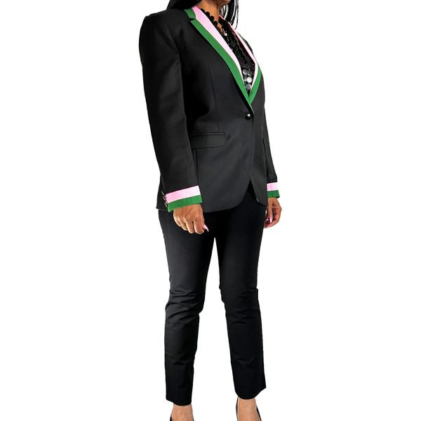 Black Blazer w Pink + Green Trim