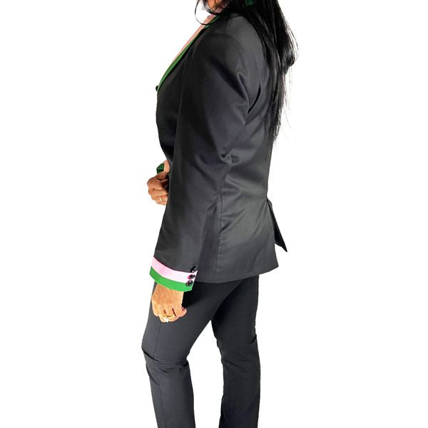 Black Blazer w Pink + Green Trim