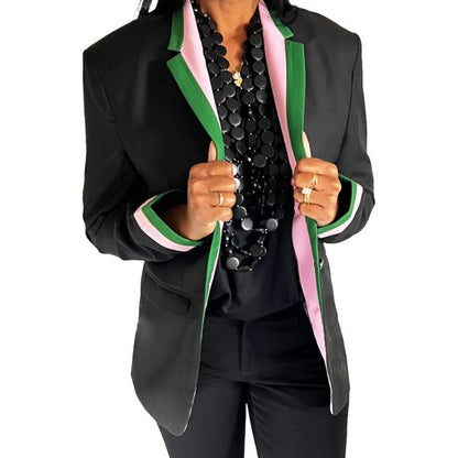 Black Blazer w Pink + Green Trim